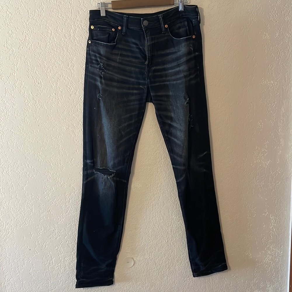 Black American Eagle Slim Laser ripped jeans